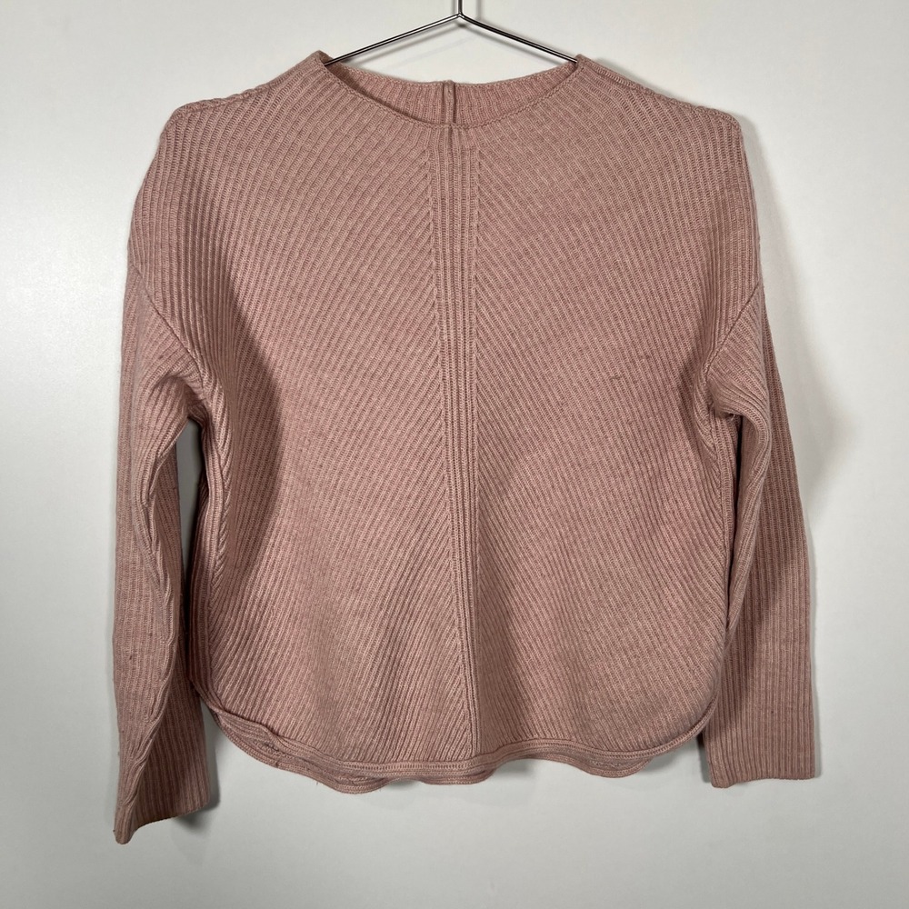 Babaton‎ Ribbed Pink Wool Linen Blend Sweater Diagonal Knit Cropped Medium